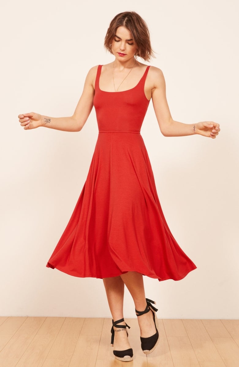 Reformation Rou Midi Fit & Flare Dress in Fruit Punch