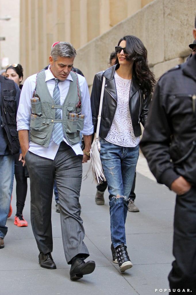 Amal Alamuddin Visits George Clooney on Set With His Dog