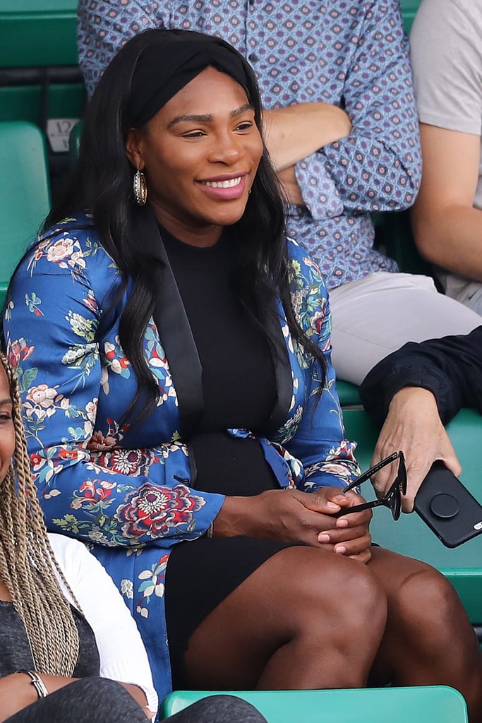While Serena Williams cheered on her sister, Venus, at the French Open, we checked out Serena's maternity outfit. The mom-to-be stood out on the sidelines by wearing a bright Zara floral kimono. The summery outerwear featured an open v-neckline and sash, which tied snugly over her growing baby bump. Though the star wore her kimono over a black dress, we can easily imagine it styled with a white crop top and jeans. The exact Zara piece is currently sold out, but we found some similar versions below to shop.

    Related:

            
            
                                    
                            

            Serena Williams Is Bound to Score When It Comes to Choosing a Wedding Dress