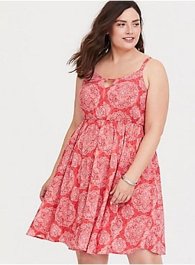 Torrid Coral Medallion Cutout Challis Dress