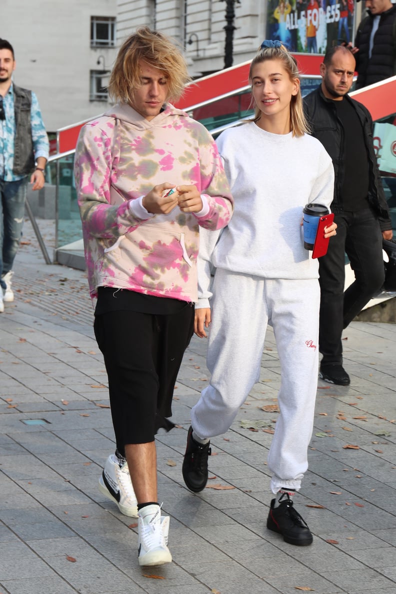 Hailey Bieber Wearing a Cherry Sweatsuit in London, September 2018