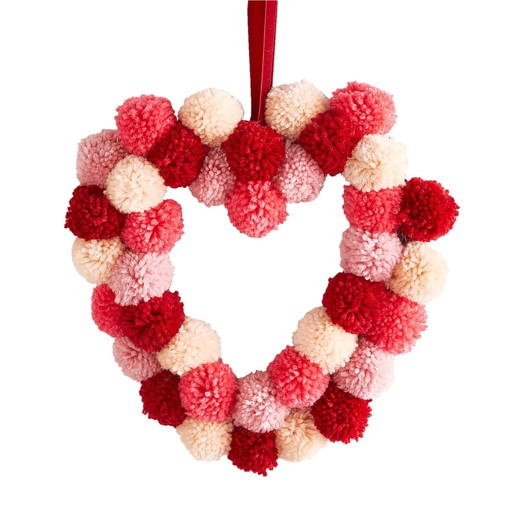 12" Pink Pom-Pom Heart Wreath