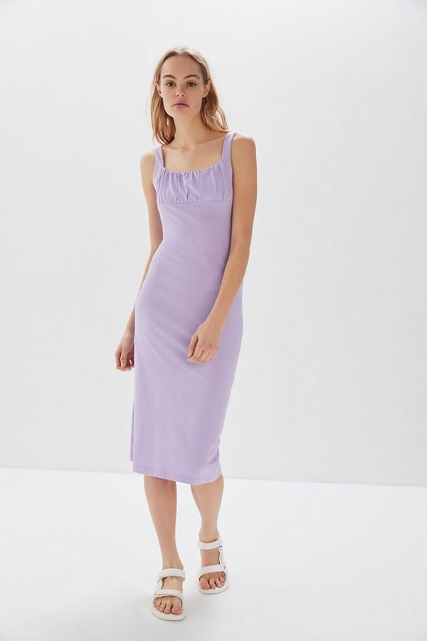 UO Geneva Ruched Empire Waist Midi Dress Best Travel Dresses
