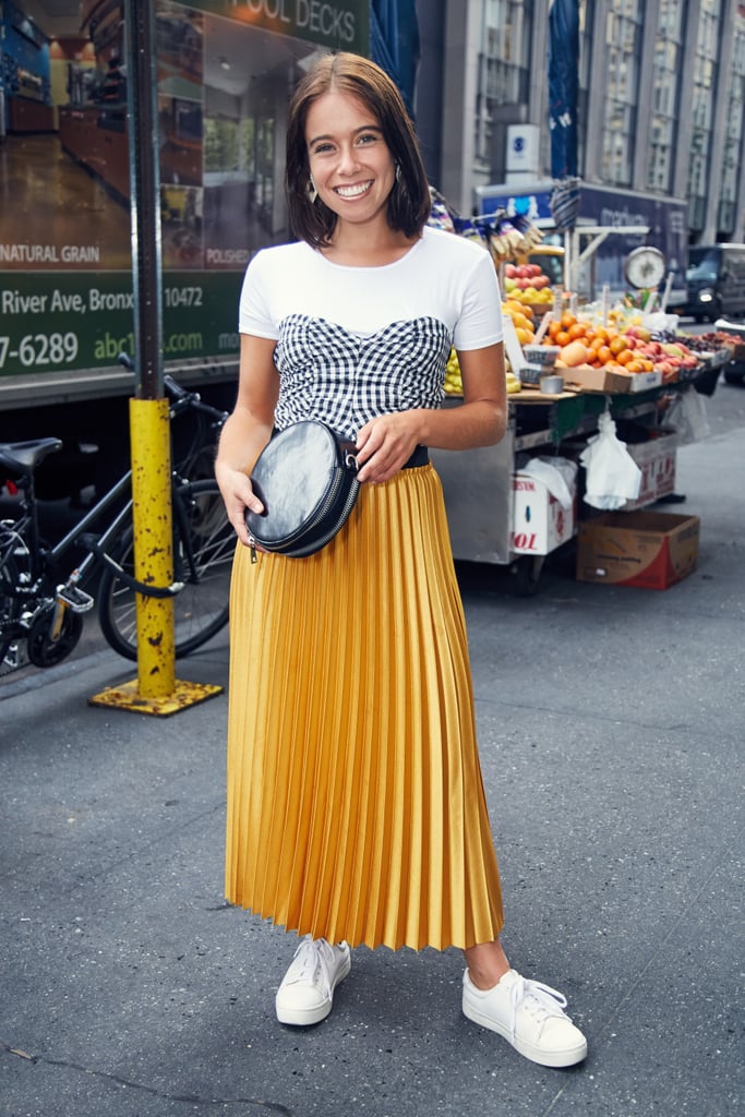 On Sarah: Forever 21 t-shirt, Mango skirt, H&M sneakers, and Urban Outfitters bag.