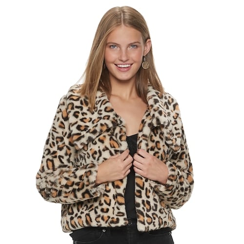 short faux fur leopard print jacket