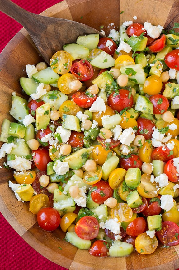 Tomato Salad With Chickpeas, Avocado, and Cucumber