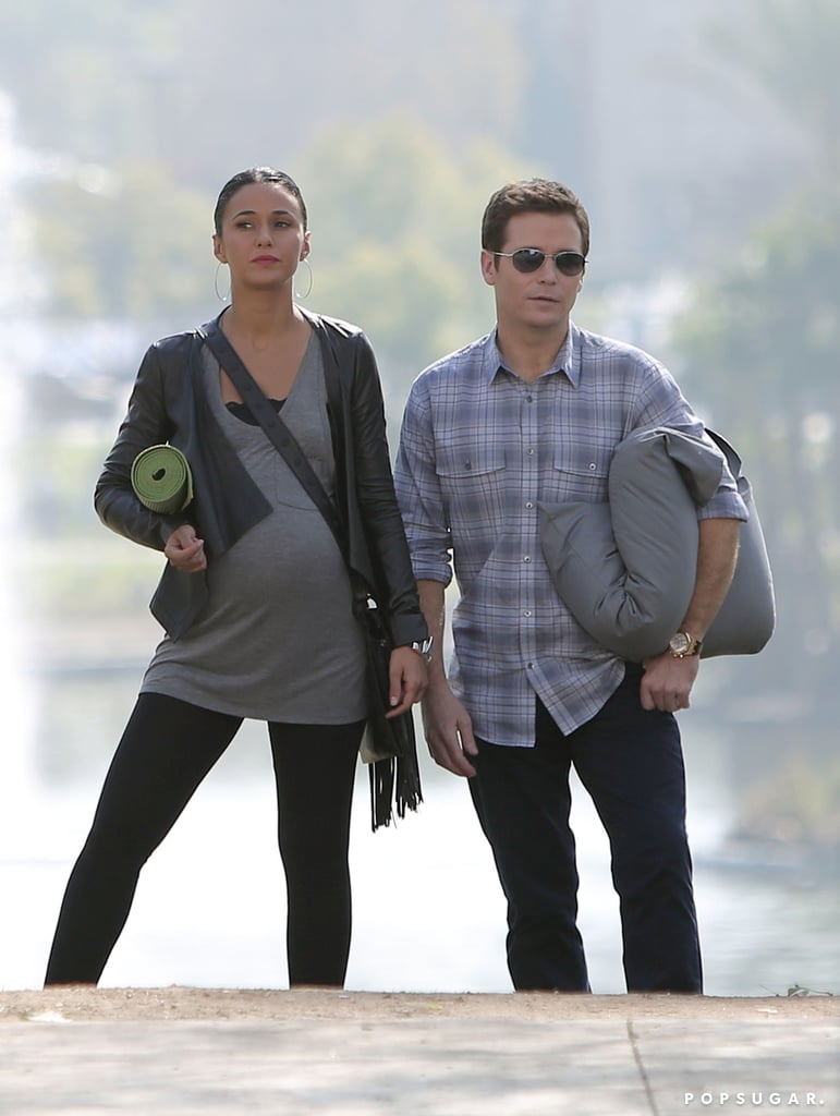 Chriqui and Connolly clutched yoga gear.