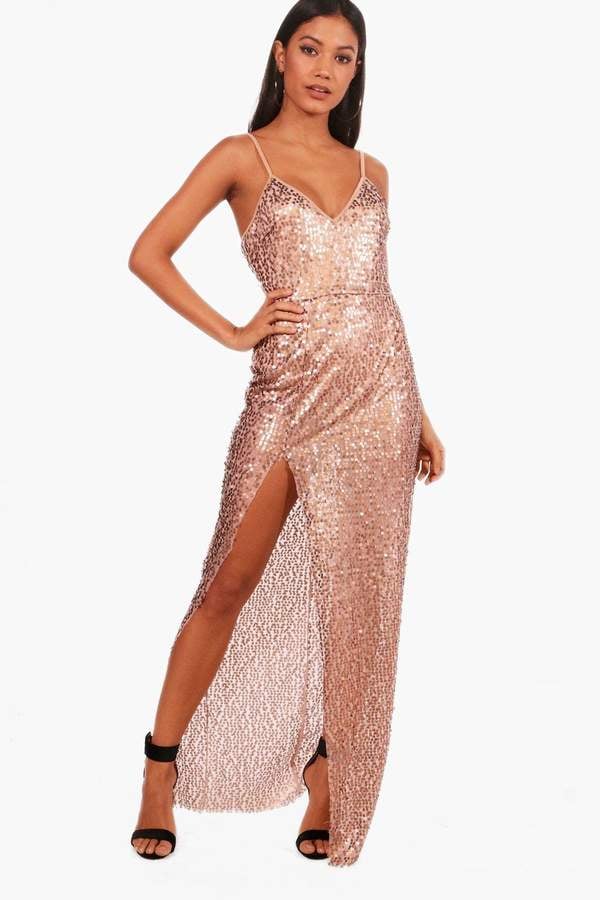 Boohoo Rachel Sequin Split Maxi Dress ...