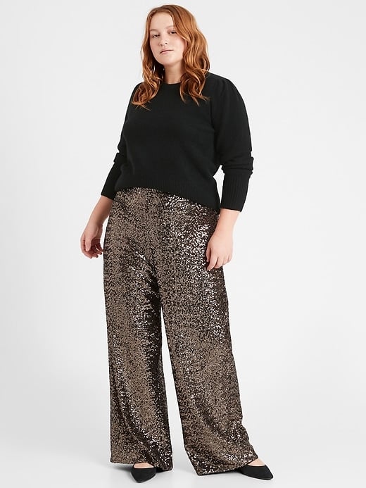 wide leg sequin pants outfit