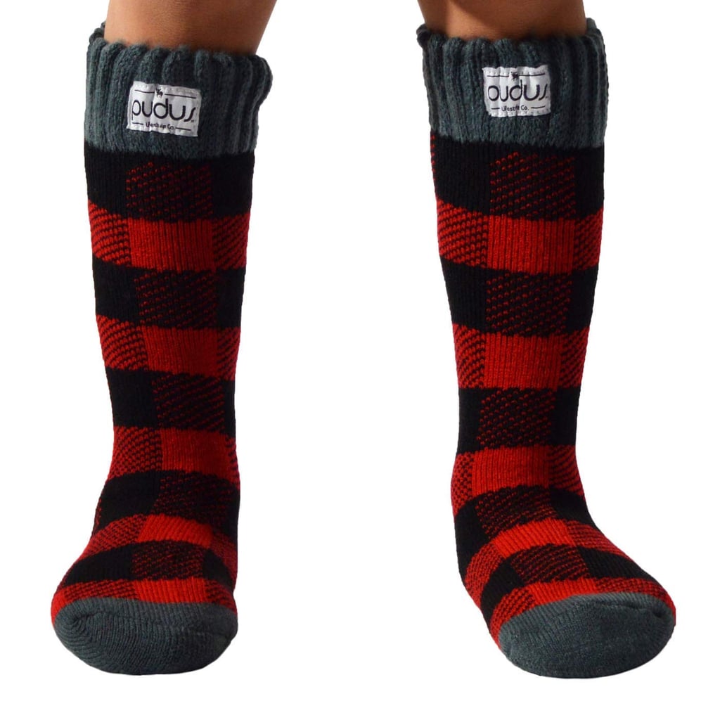 Pudus Kids' Tall Boot Socks in Lumberjack Red