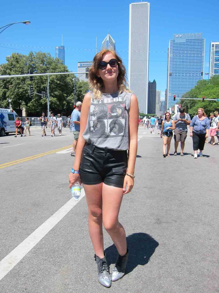 Josie let it be known (sorry, we couldn't help it!) that her favorite band wasn't on the lineup. Among all the music fans wearing official Lollapalooza merch, this vintage Beatles shirt stood out from the crowd. We're also impressed with how she managed to handle the heat in black leather shorts and Urban Outfitters silver-cap boots.