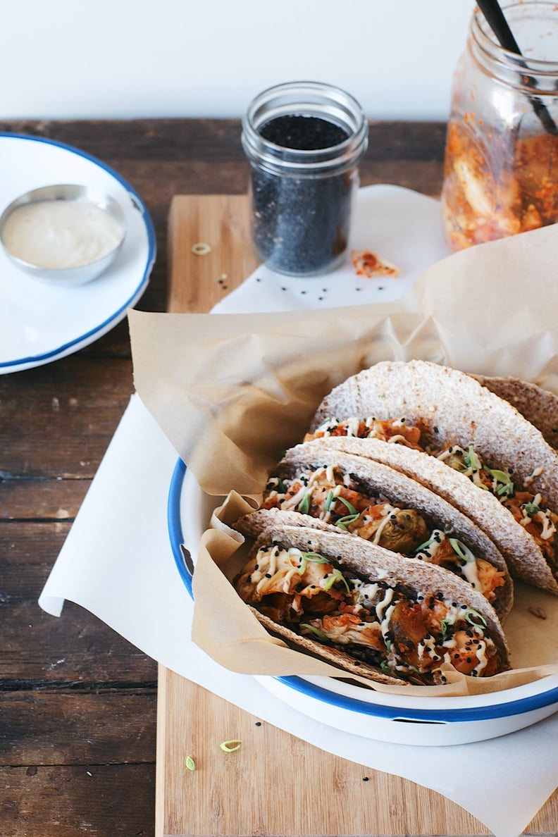 Brussels Sprouts Kimchi Tacos With Miso Crema