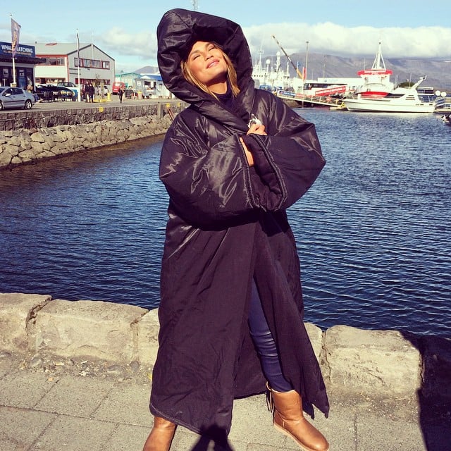 Chrissy Teigen stayed warm with a puffy coat in Iceland.
Source: Instagram user chrissyteigen