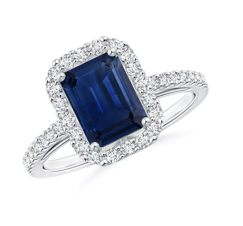 Angara Vintage Inspired Emerald-Cut Sapphire Halo Ring