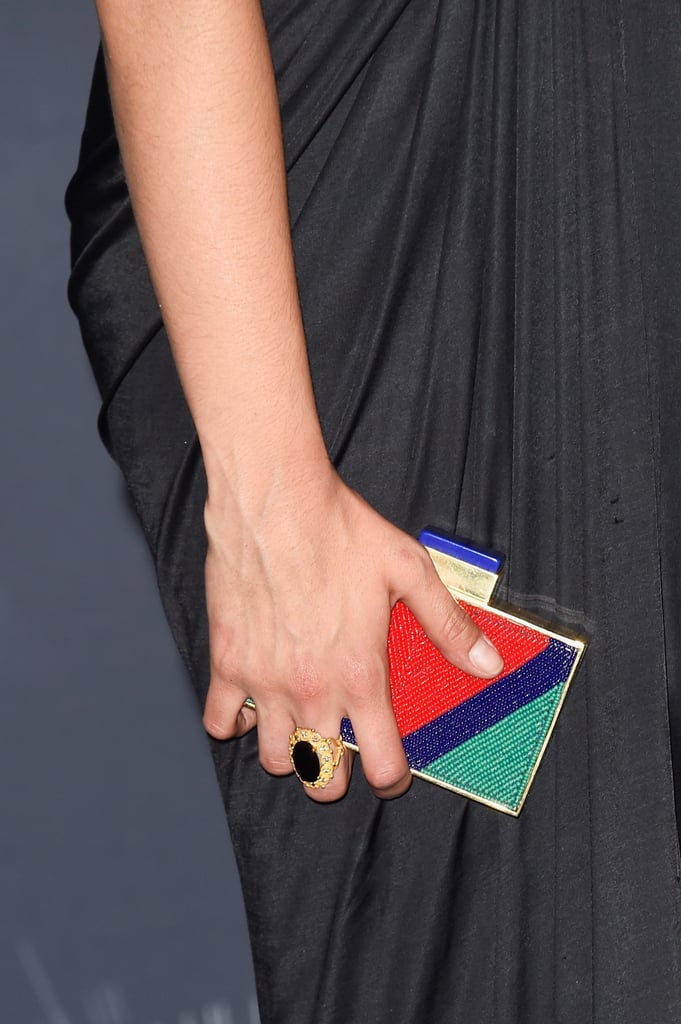 Nina Dobrev's colorblock Michael Nelson clutch totally sugarcoated her outfit.