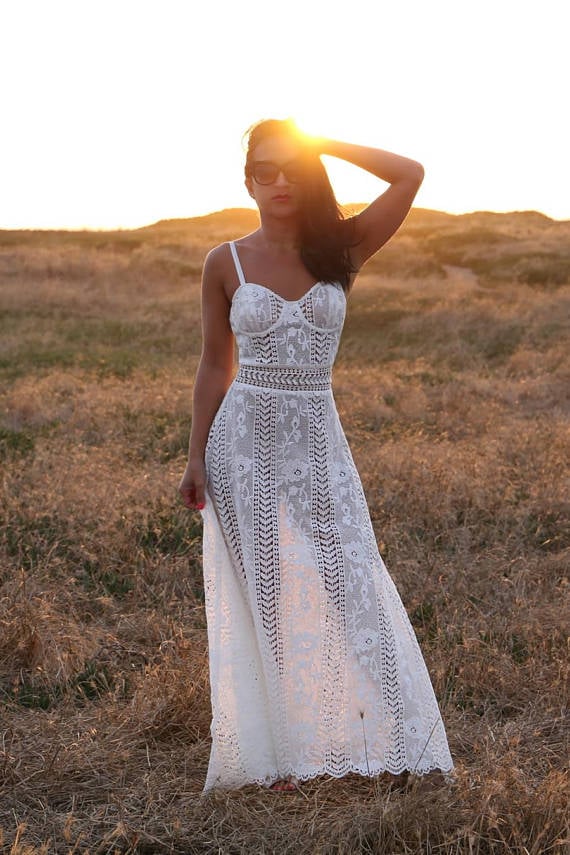 Etsy The White Lace Maxi Dress With Bustier Top