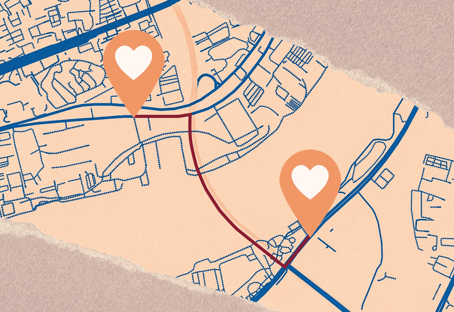 city map with two hearts