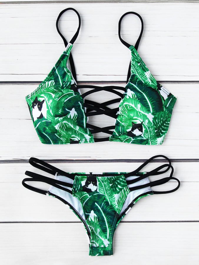 Shein Leaf Print Criss Cross Bikini Set | Iskra Lawrence Wearing Palm ...