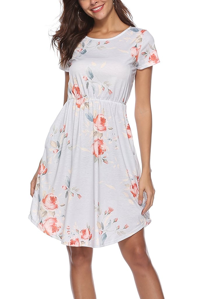 Nicias Floral Short Sleeve Tunic Midi Dress With Pockets | Amazon Prime ...