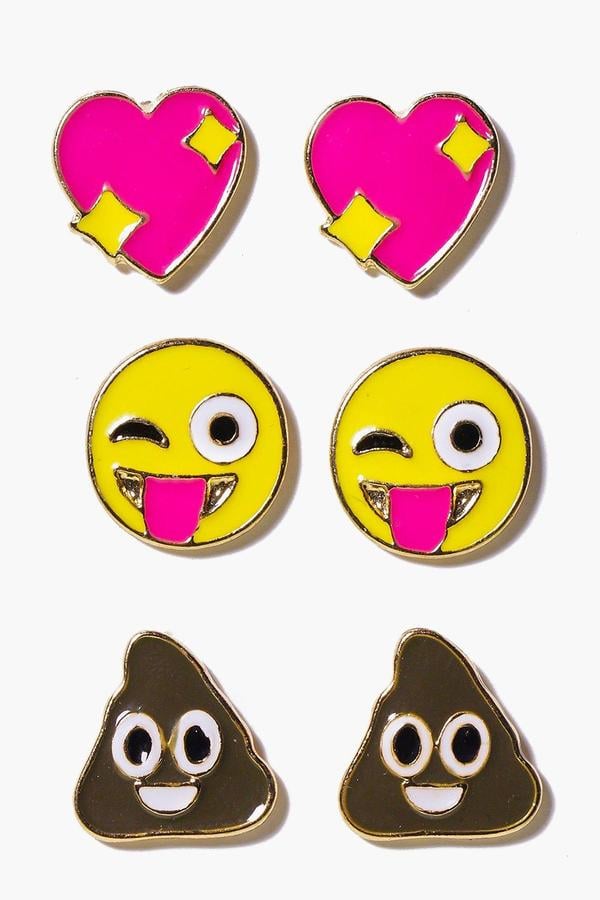 Emoji Smiley and Heart Stud Earring Set
