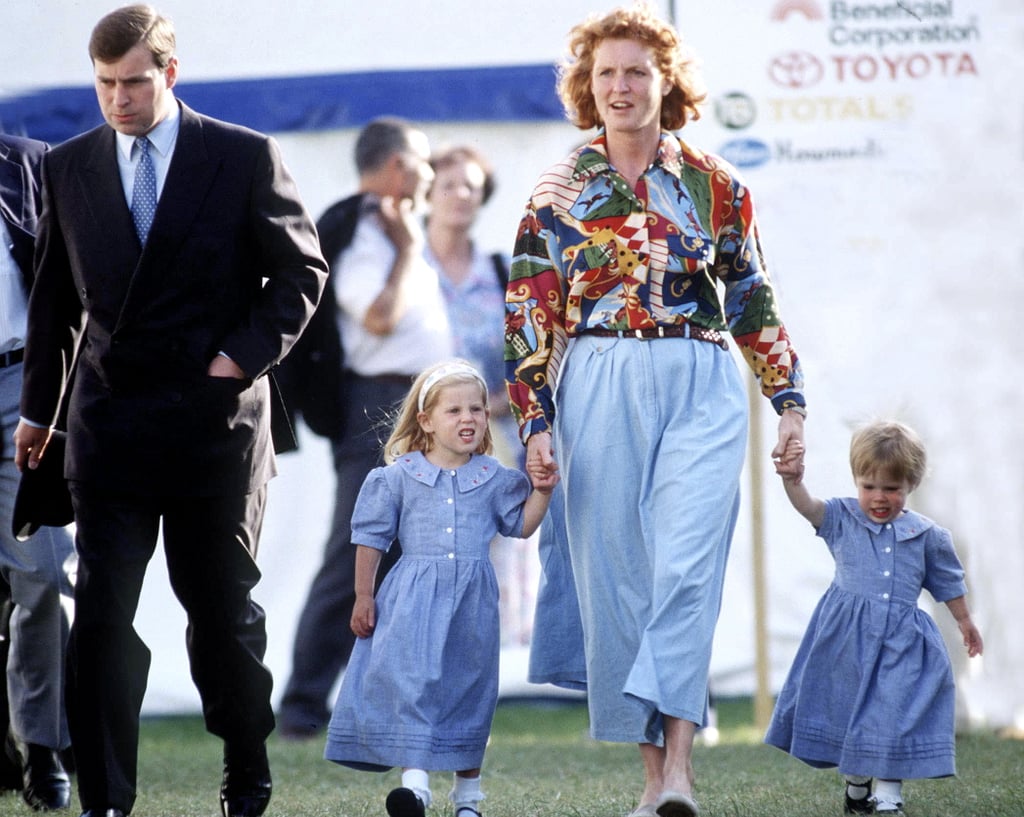 Sarah held hands with her girls at a horse show in 1992, not long after the palace announced that she and Andrew were separating.