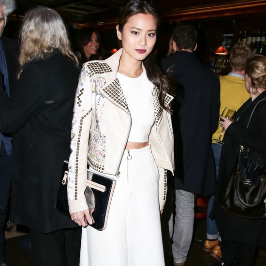Jamie Chung White Midi Skirt and Crop Top Outfit