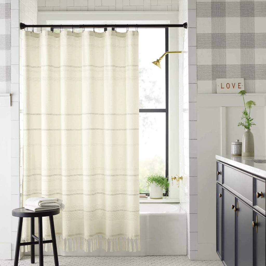 Woven Stripe Knotted Fringe Shower Curtain