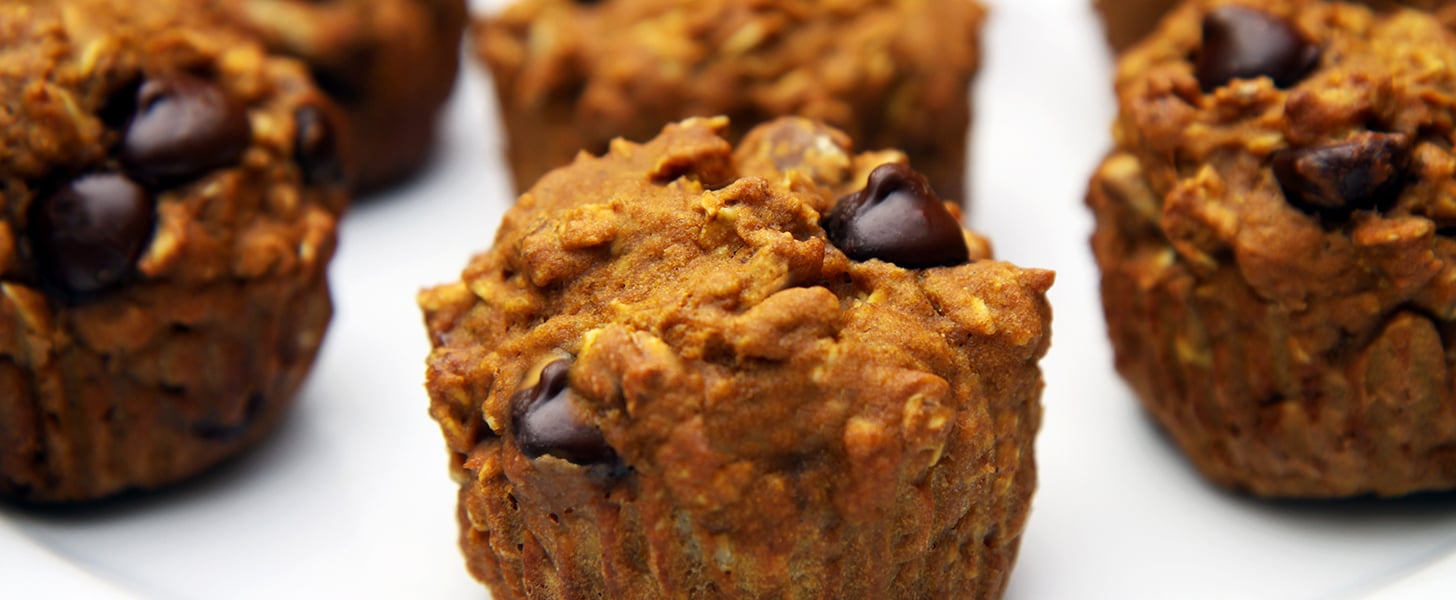 Healthy Recipe Oatmeal Dark Chocolate Chip Pumpkin Muffins
