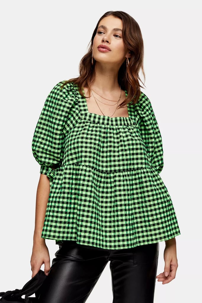 Lime Green Neon Check Chuck On Blouse