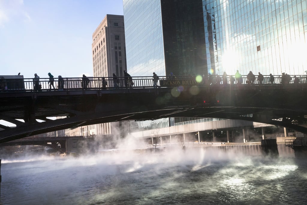 Chicago commuters crossed the Chicago River on an extrachilly Winter day.