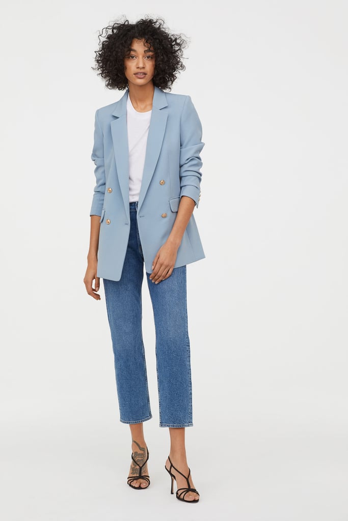 H&M Double-Breasted Blazer Jacket in Light Blue | Best Cheap Blazer For