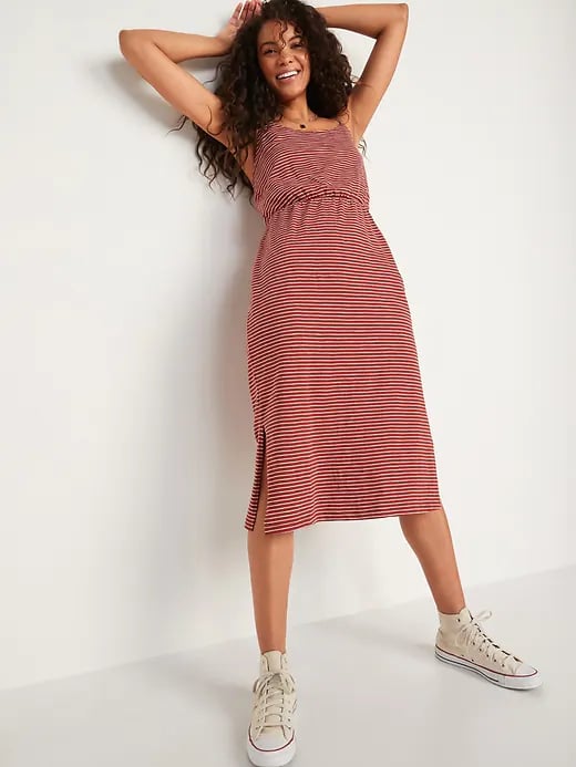 Old Navy Waist-Defined Striped Slub-Knit Cami Midi Dress