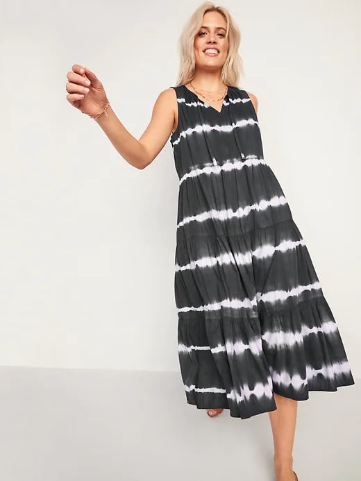 Old Navy Tiered Tie-Neck Tie-Dyed Midi Swing Dress