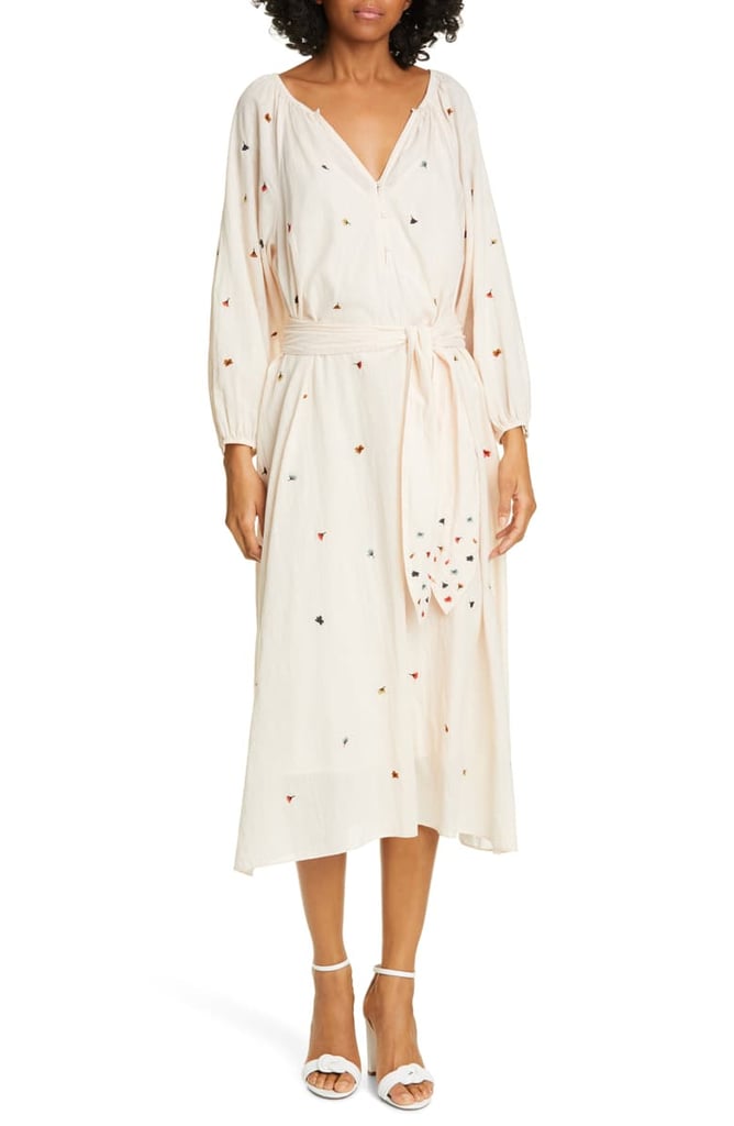 The Great The Derby Embroidered Long Sleeve Midi Dress