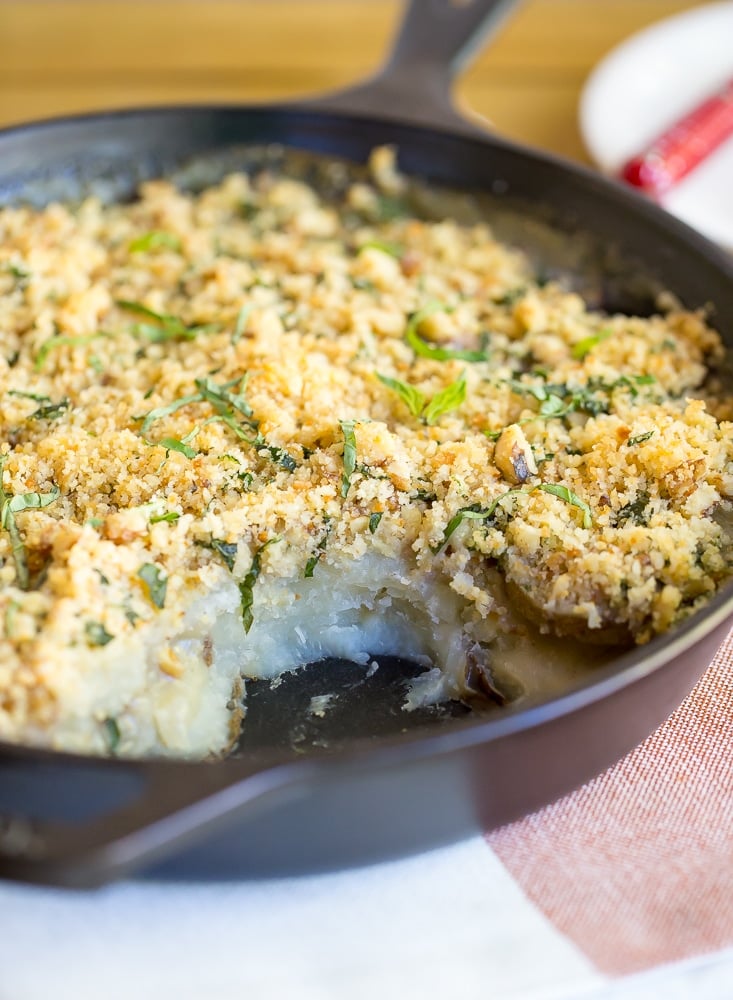 Vegan Scalloped Potatoes With Crispy Pesto Breadcrumbs