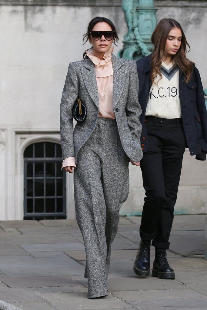 Victoria Beckham Gray Suit With Brooklyn Beckham Girlfriend