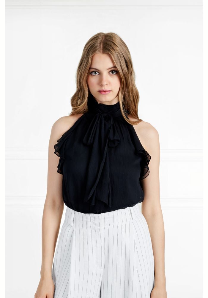 Rachel Zoe Esther Crinkled Silk-Chiffon Halterneck Blouse