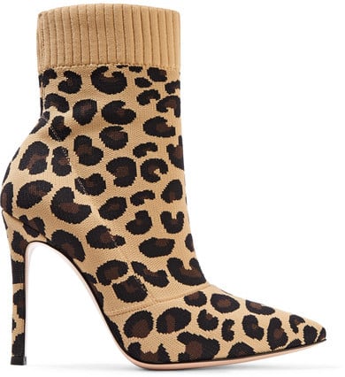 Gianvito Rossi Sauvage 100 Leopard-print Stretch-knit Sock Boots