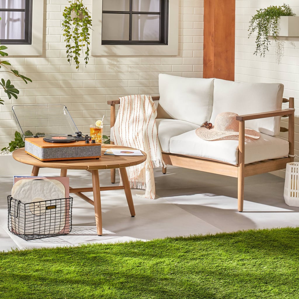 For the Patio: Cushioned Wood Outdoor Loveseat