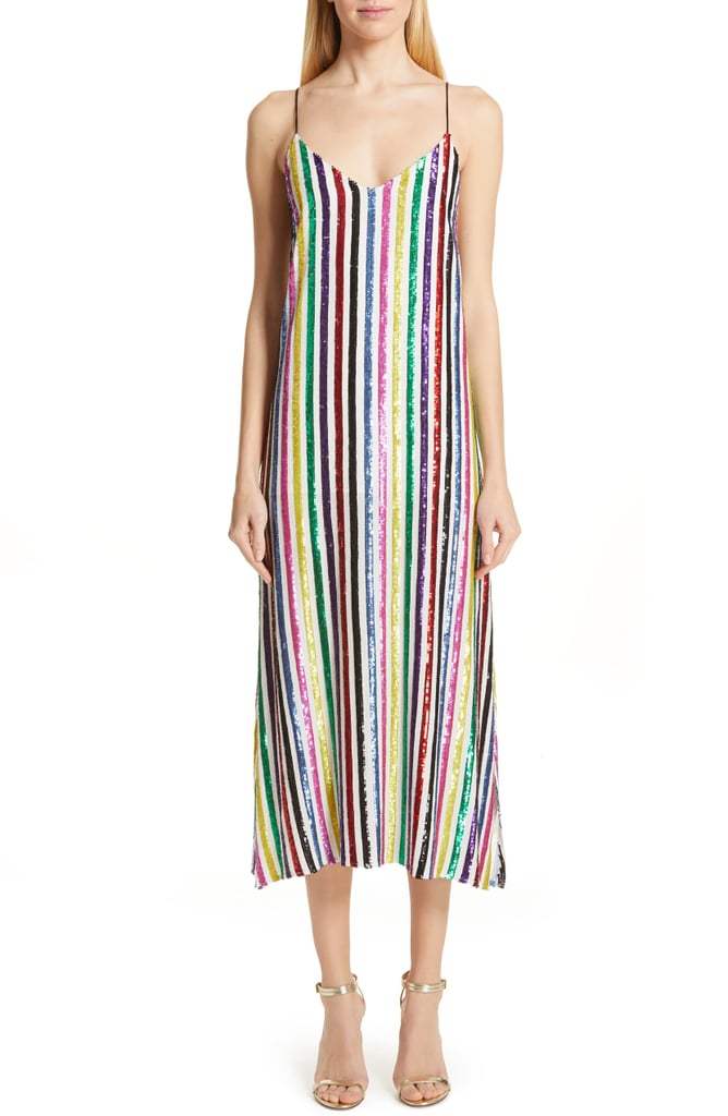 Caroline Constas Sequin Stripe Midi Slipdress