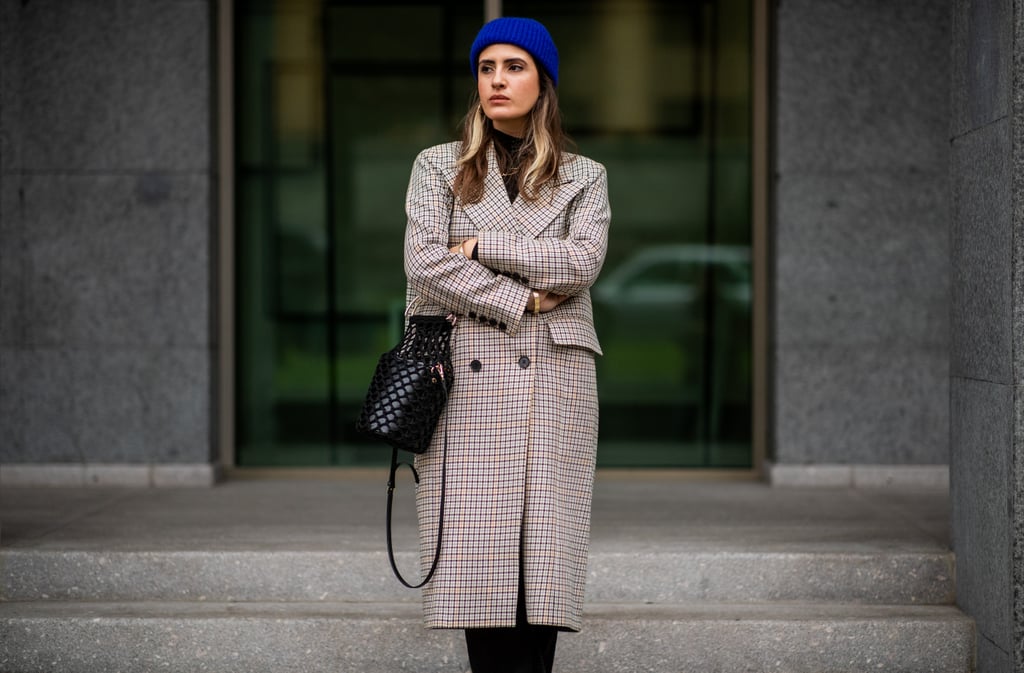 Style a Bright Beanie With a Double-Breasted Coat
