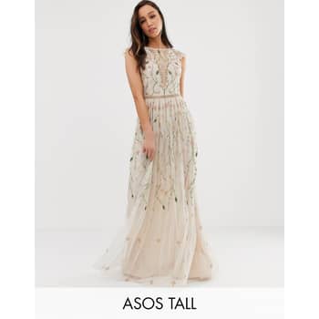 Asos design pretty embroidered floral and sequin mesh maxi dress outlet