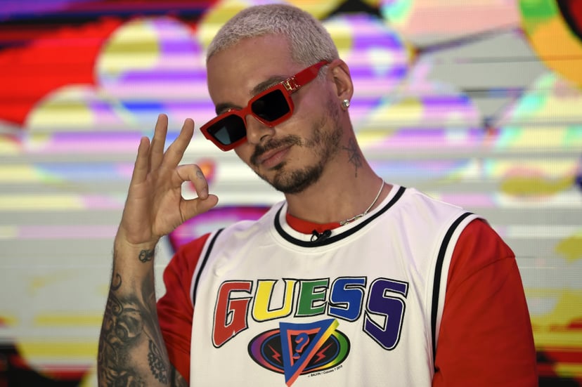 Colombian musician and composer Jose Alvaro Osorio Balvi aka J Balvin poses during a photo call at the Universal Music offices in Mexico City on March 3, 2020. - Colombian musis star J Balvin launched his new album 