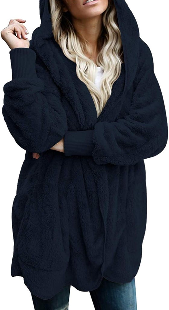 Dokotoo Fuzzy Fleece Open-Front Hooded Cardigan in Navy Blue | Fleece ...