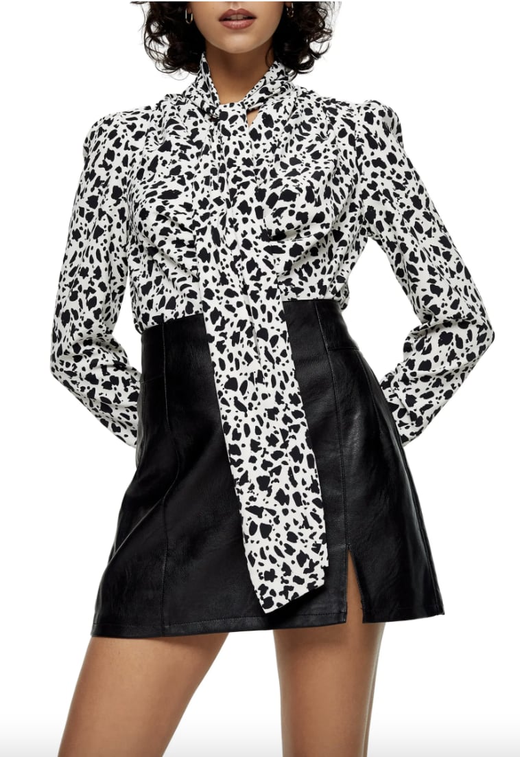 Topshop Animal Print Tie Neck Blouse