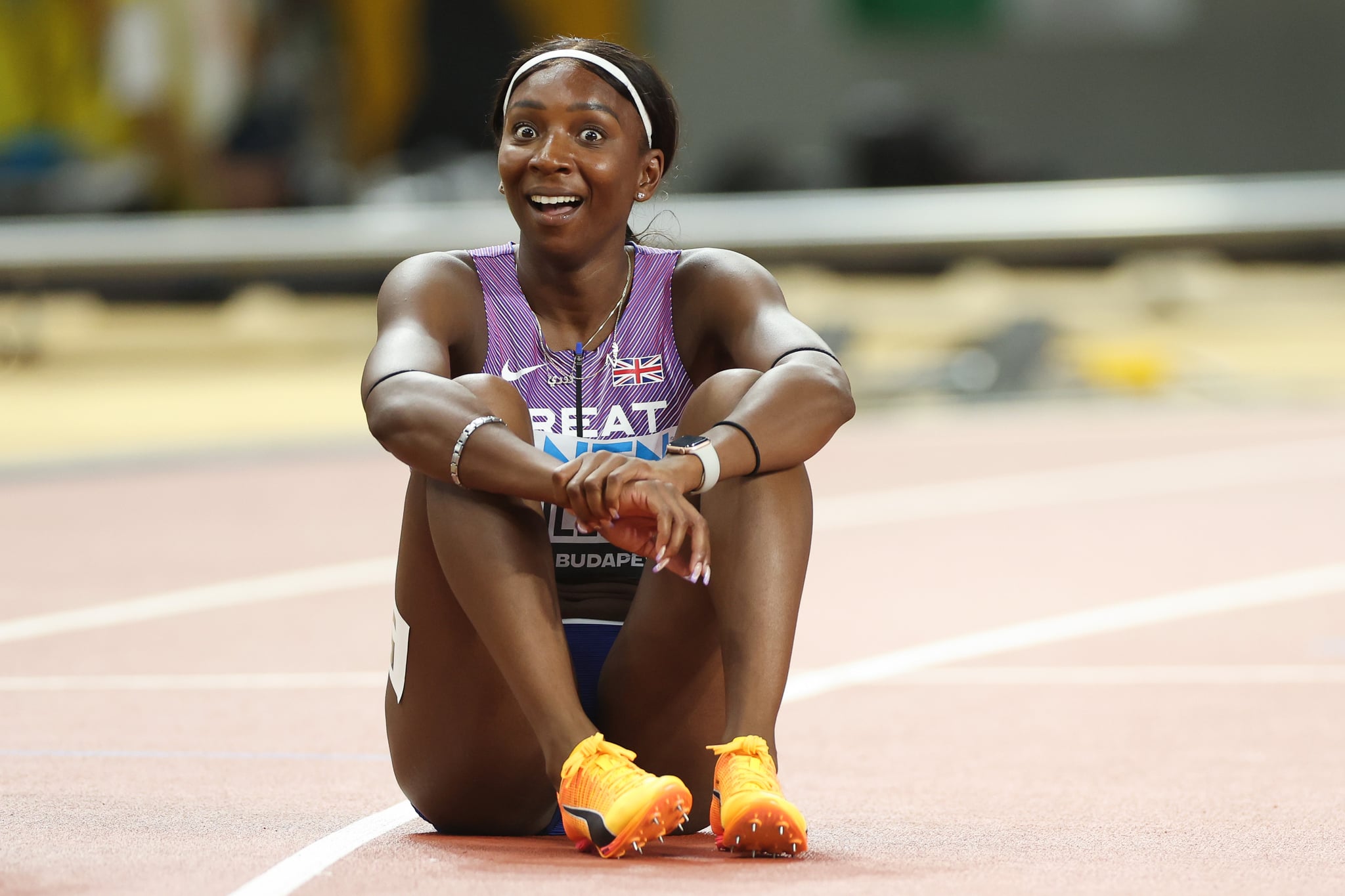 BUDAPEST, HUNGARY - AUGUST 24: Bianca Williams of Team Great Britain reacts after competing in the Women's 200m Semi-Final during day six of the World Athletics Championships Budapest 2023 at National Athletics Centre on August 24, 2023 in Budapest, Hungary. (Photo by Steph Chambers/Getty Images)