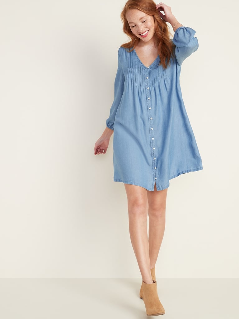 Old Navy Pintucked Button Front Chambray Swing Dress 12