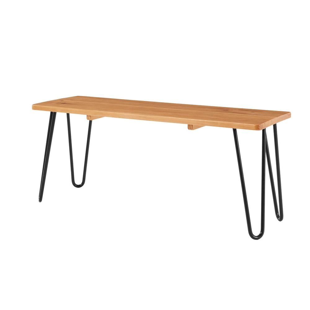 StyleWell Banyan Honey Brown Metal Backless Dining Bench with Metal Hairpin Legs