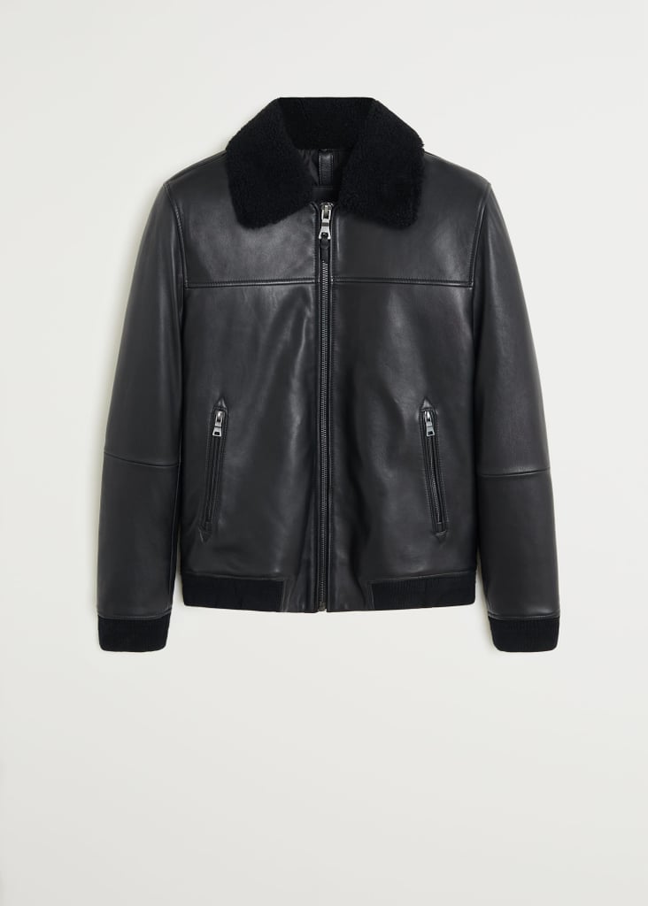 Mango Faux shearling nappa aviator jacket