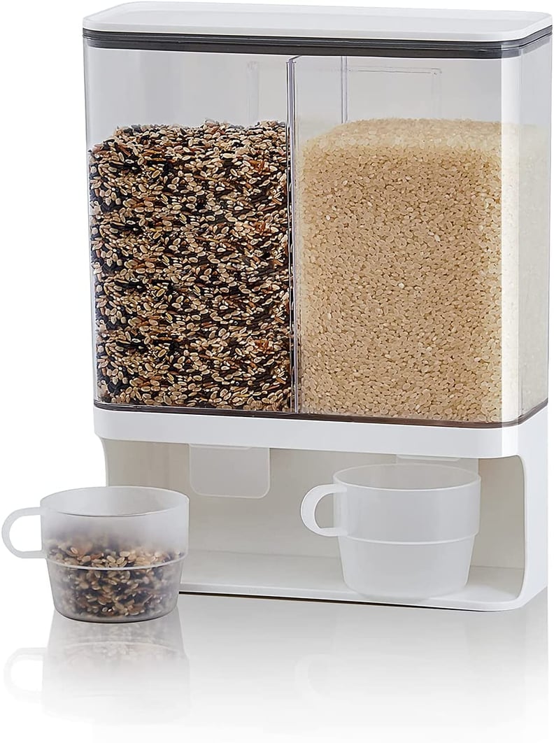 Wall Mounted Automatic Dry Food Dispenser with Lids and 2 rice cups